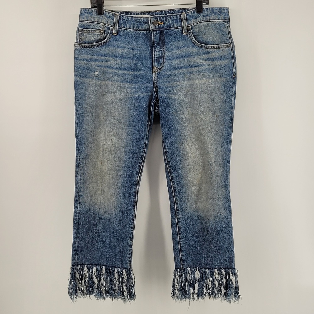 Pilcro and the Letterpress Hyphen Jeans Size 30 Distressed Frayed Fringe Cropped